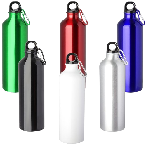 GA7800 Garrafa em Alumínio de 750ml Garrafa em alumínio, tampa de plástico com mosquetão colorido. Capacidade de 750ml, com pintura metálica.